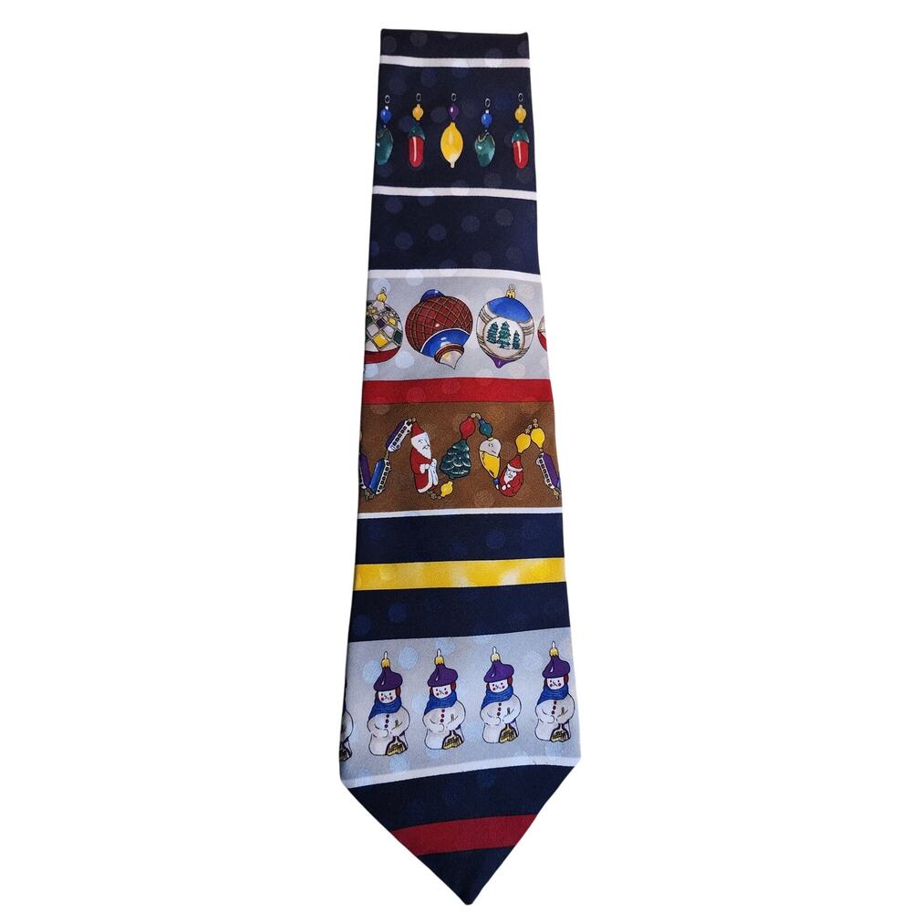 Meeting Street Christmas Holiday Santa Ornaments Snowmen Silk Tie